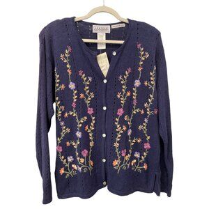 Vintage 90s Jantzen Floral Cardigan Sweater Sz Medium Embroidered Deadstock NEW